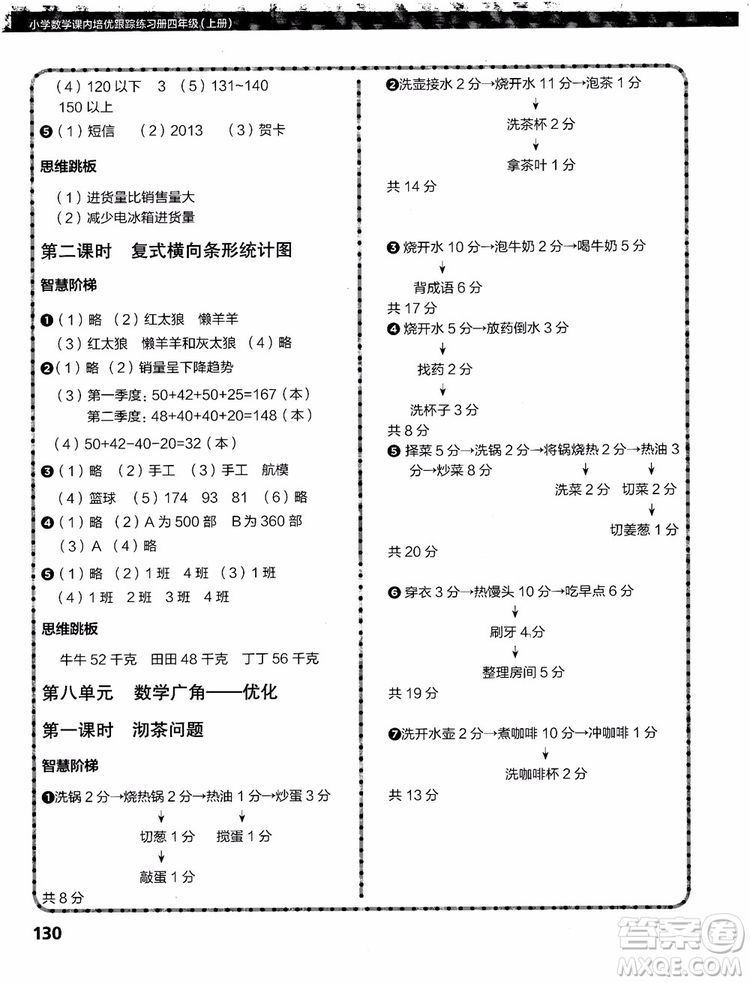 2018年小學數(shù)學課內(nèi)培優(yōu)跟蹤練習冊四年級上冊參考答案