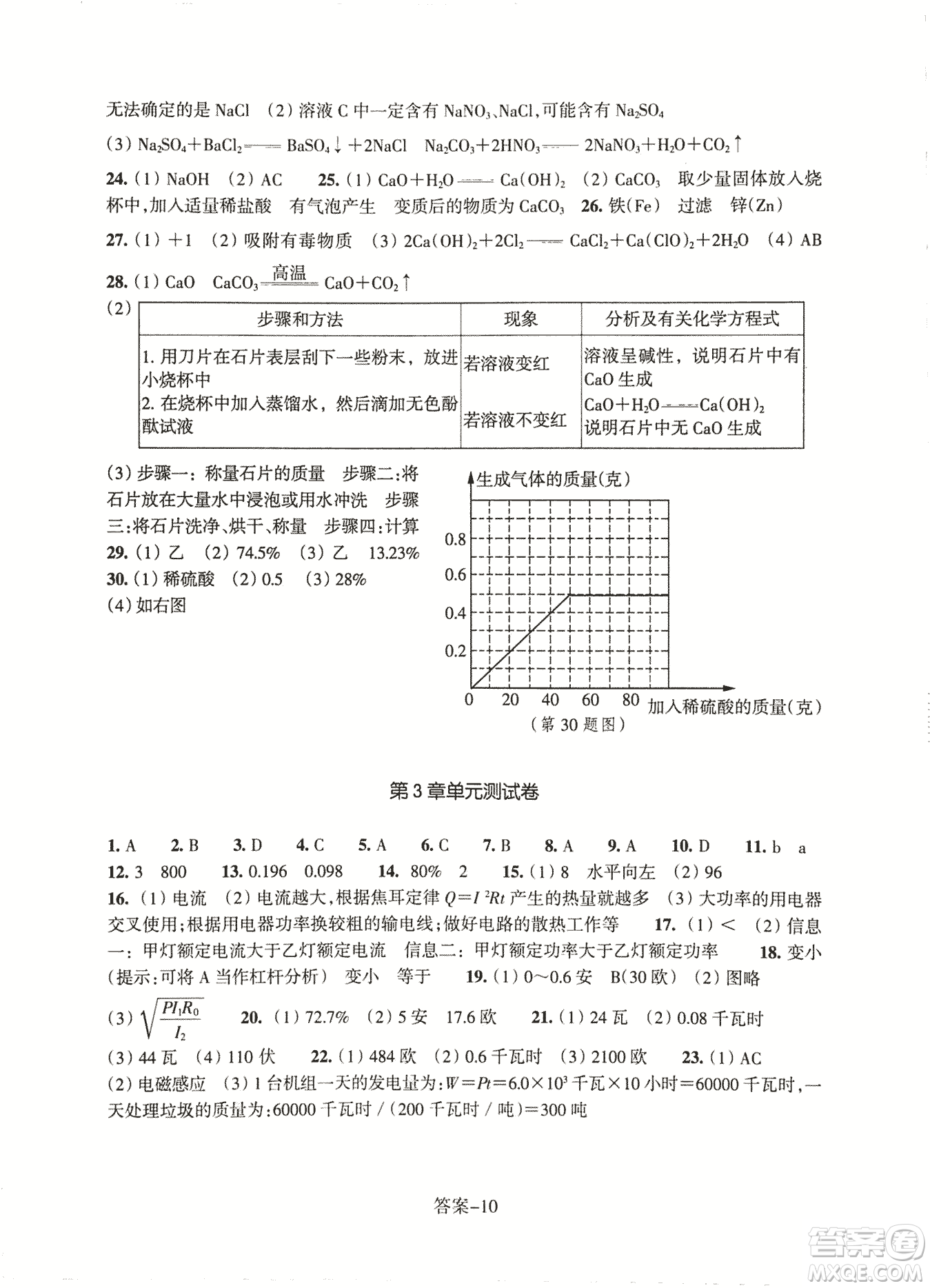 2018每課一練科學ZH版九年級上冊參考答案