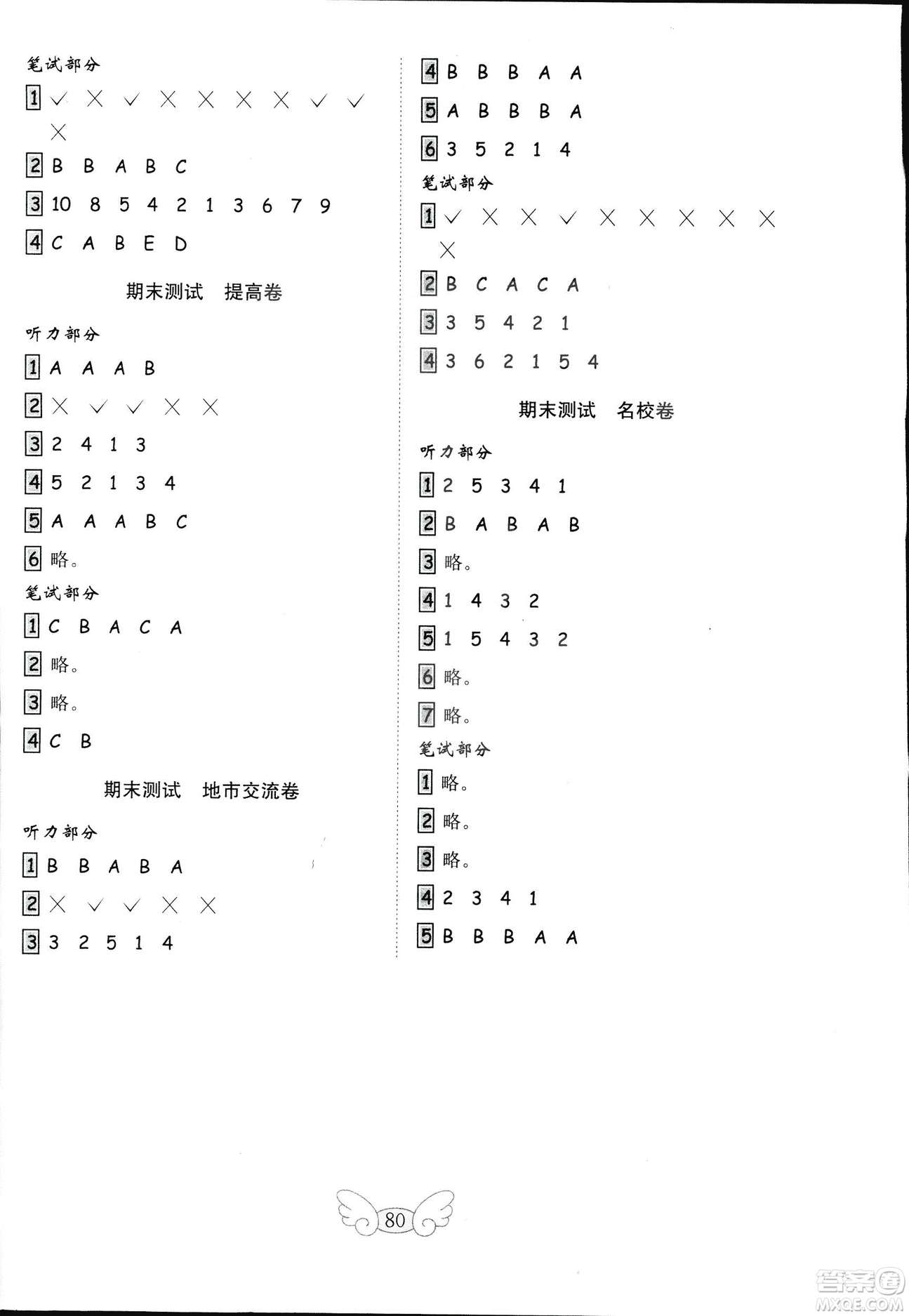 2018秋人教版PEP金鑰匙小學英語試卷三年級上冊供三年級起使用答案