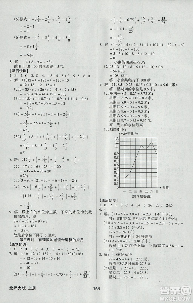 2018新版全優(yōu)點練課計劃七年級數(shù)學上冊北師大版參考答案