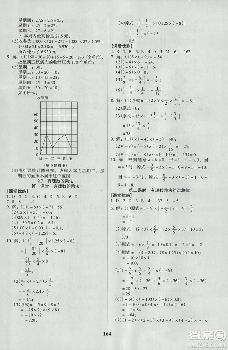 2018新版全優(yōu)點練課計劃七年級數(shù)學上冊北師大版參考答案