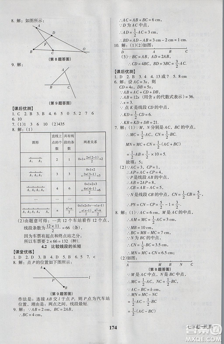 2018新版全優(yōu)點練課計劃七年級數(shù)學上冊北師大版參考答案