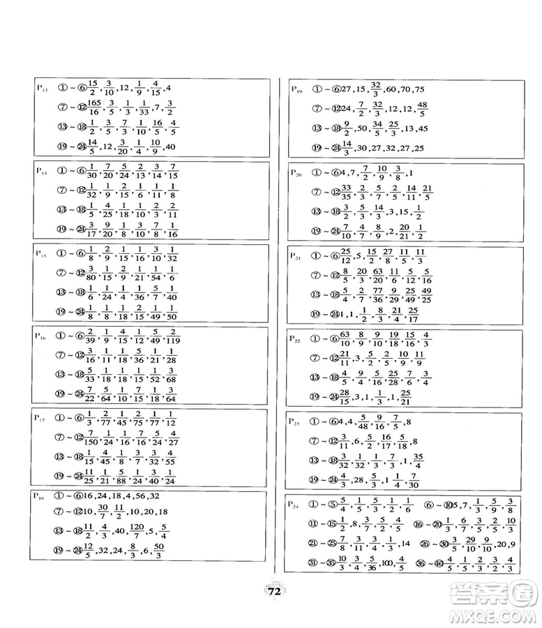 2018計(jì)算小能手口算題卡六年級上冊人教版參考答案