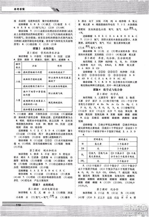 自主與互動學習新課程學習輔導化學九年級上冊人教版RJ2018參考答案