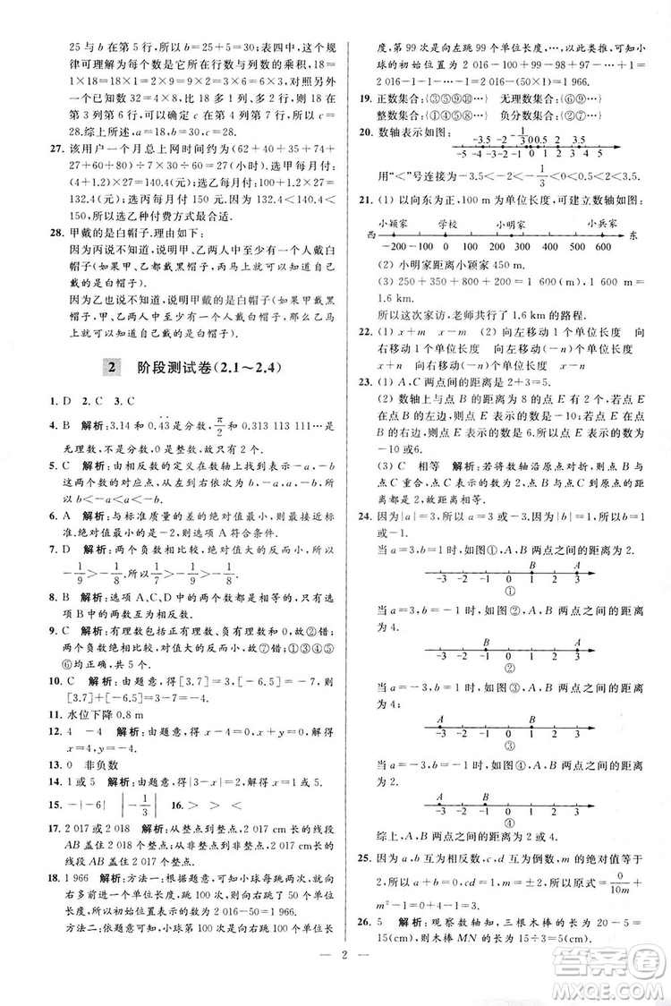 2018亮點給力大試卷七年級上冊數(shù)學(xué)江蘇版答案