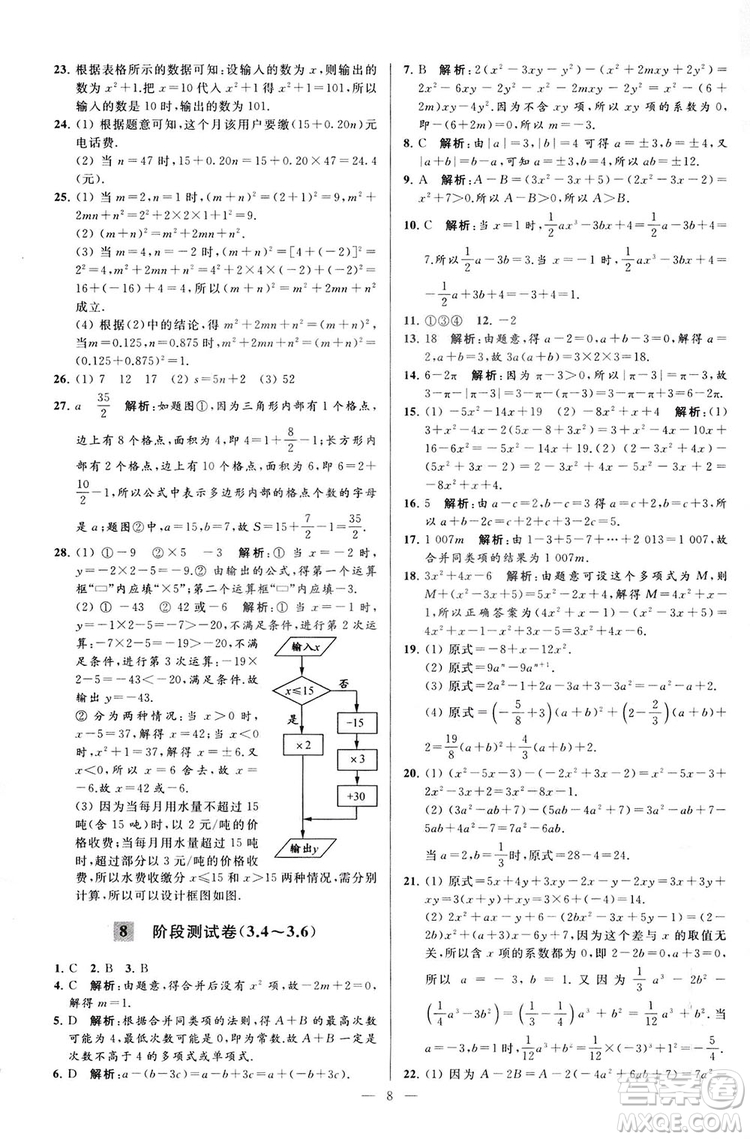 2018亮點給力大試卷七年級上冊數(shù)學(xué)江蘇版答案