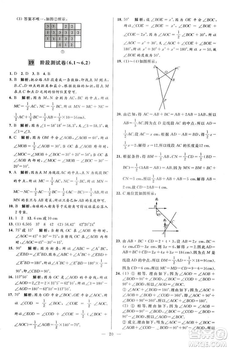 2018亮點給力大試卷七年級上冊數(shù)學(xué)江蘇版答案