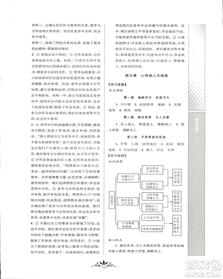 2018秋新課程自主學習與測評初中思想品德八年級上冊人教版參考答案