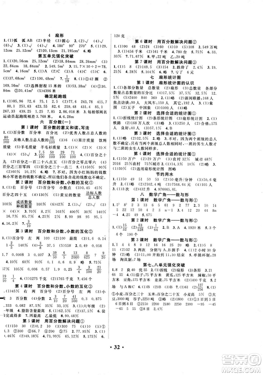 2018版學(xué)生課程精巧訓(xùn)練原創(chuàng)新課堂學(xué)練測數(shù)學(xué)六年級上冊人教版答案