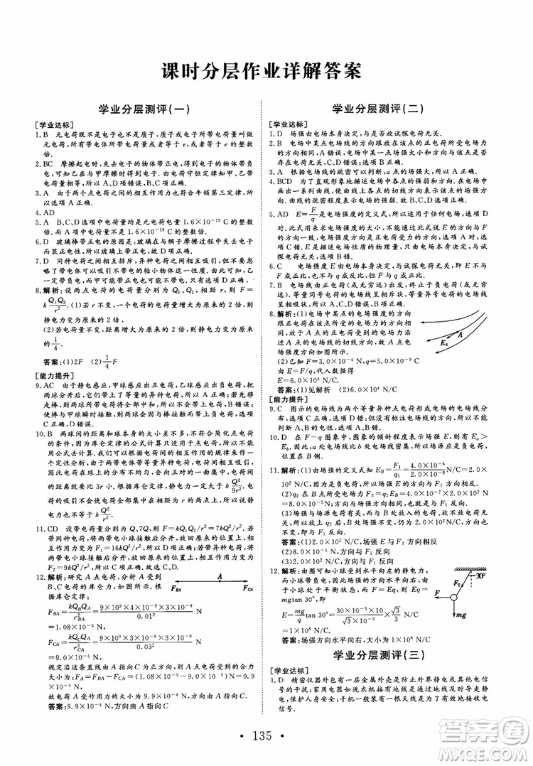 課堂新坐標2018高中同步導(dǎo)學案物理選修1-1人教版參考答案