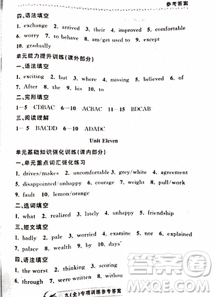 2018曉嵐英語專項訓練九年級全冊參考答案