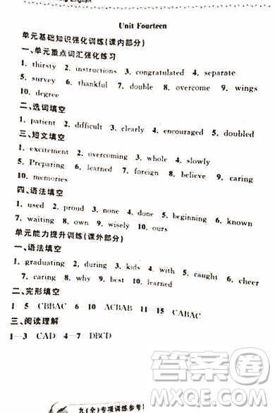 2018曉嵐英語專項訓練九年級全冊參考答案