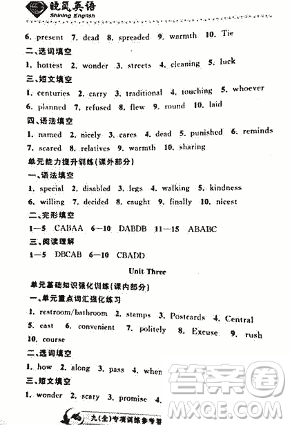 2018曉嵐英語專項訓練九年級全冊參考答案