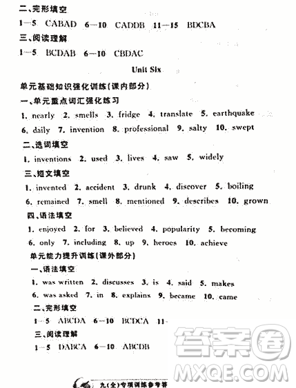 2018曉嵐英語專項訓練九年級全冊參考答案