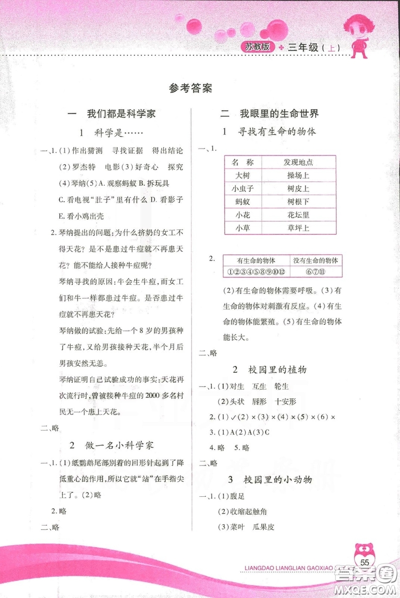 2018版新課標(biāo)兩導(dǎo)兩練高效學(xué)案三年級(jí)上冊(cè)科學(xué)蘇教版答案