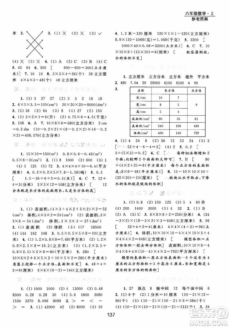 2018亮點(diǎn)給力提優(yōu)課時(shí)作業(yè)本六年級(jí)數(shù)學(xué)江蘇版參考答案