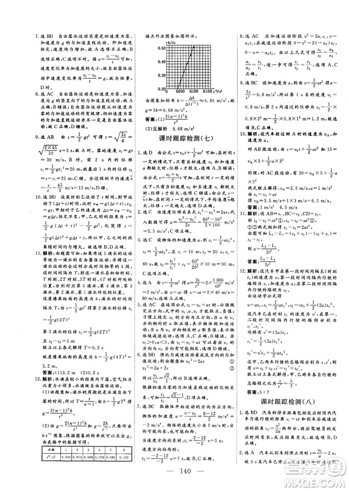 高中新課標(biāo)同步課堂2018-2019版三維設(shè)計物理必修1YJ粵教版答案