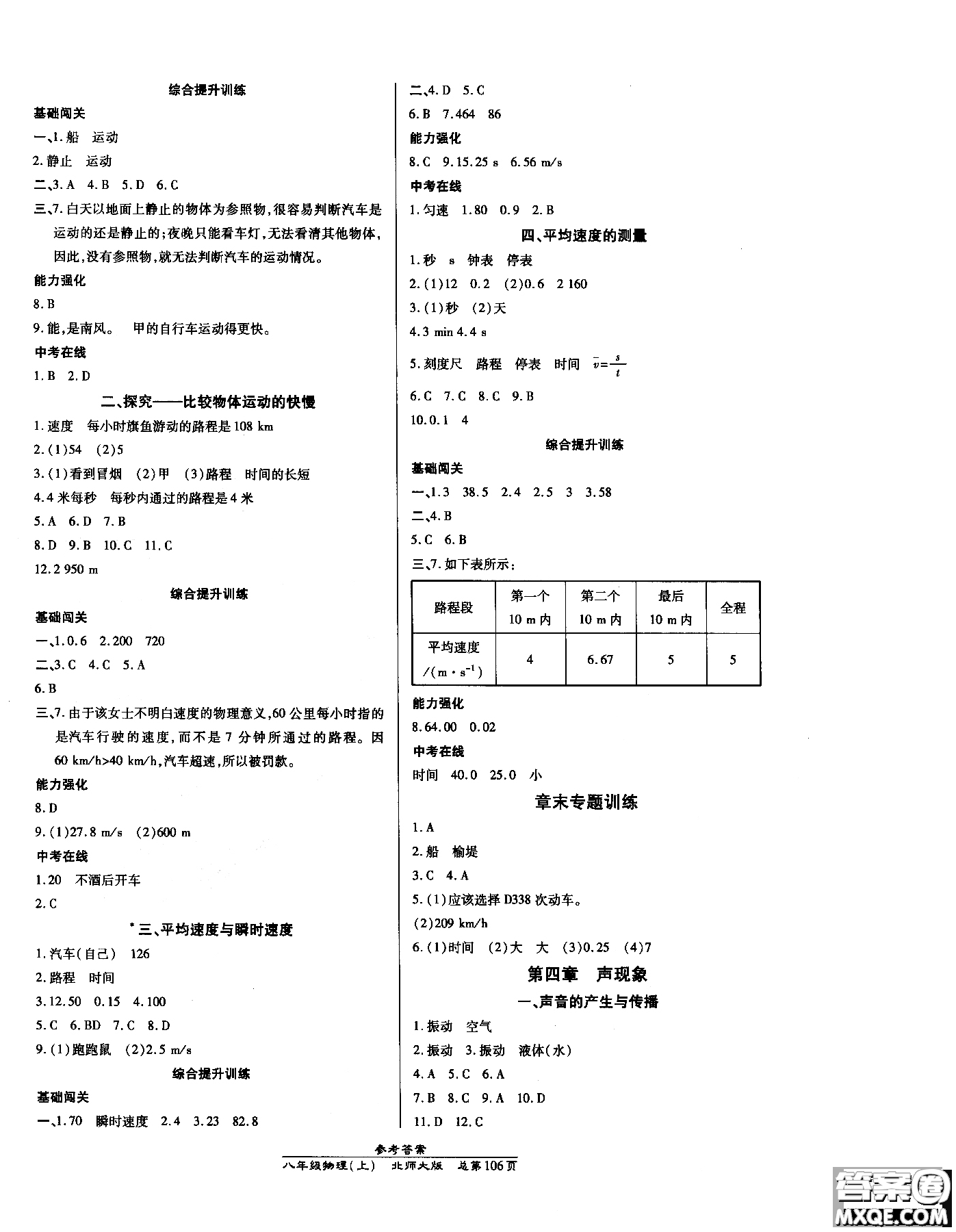 萬(wàn)向思維2018高效課時(shí)通八年級(jí)物理北師版上冊(cè)參考答案