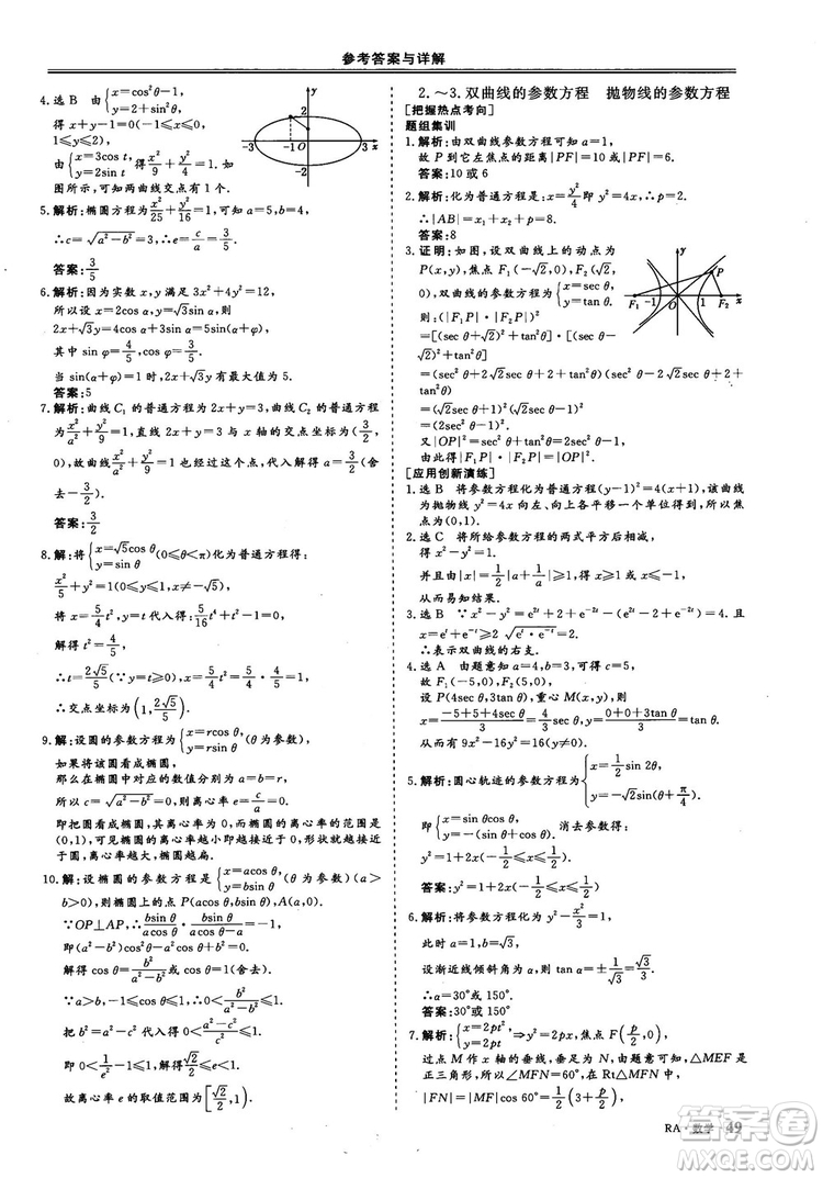 2018-2019版三維設(shè)計(jì)數(shù)學(xué)選修4-4人教A版參考答案