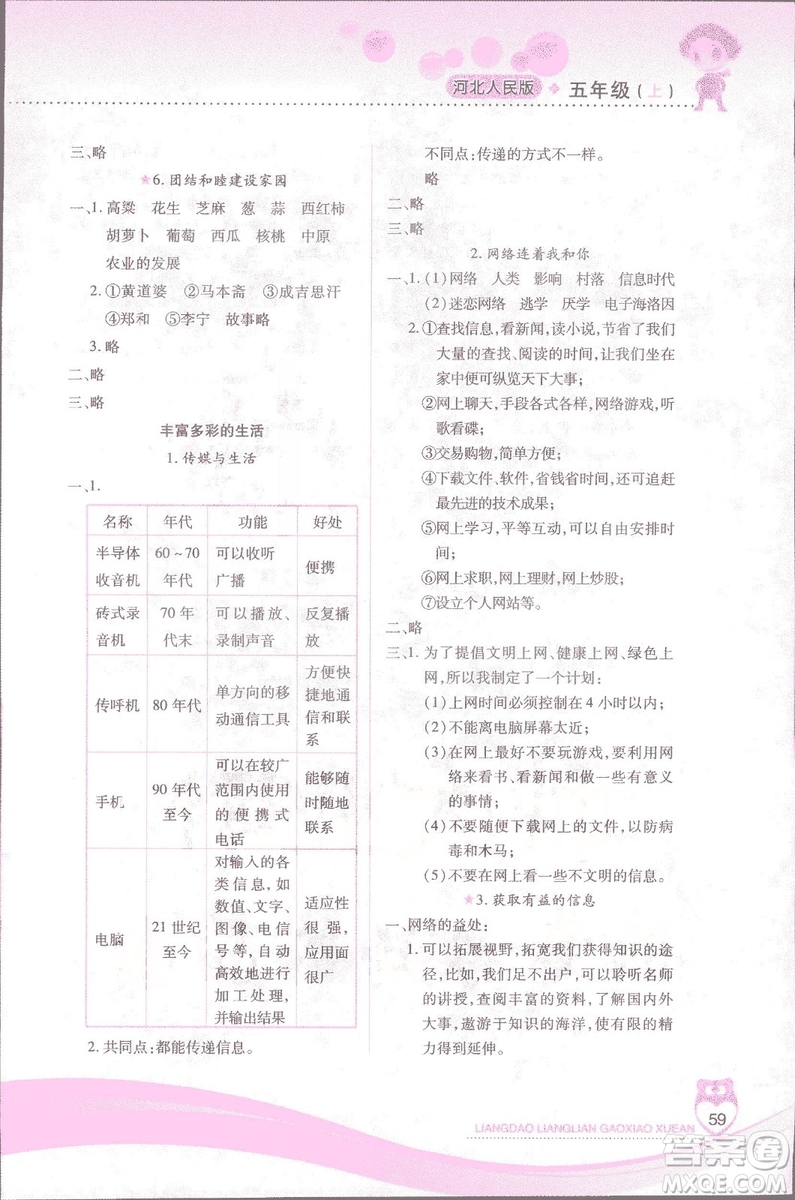 2018版河北人民版新課標(biāo)兩導(dǎo)兩練高效學(xué)案品德與社會(huì)五年級(jí)上答案