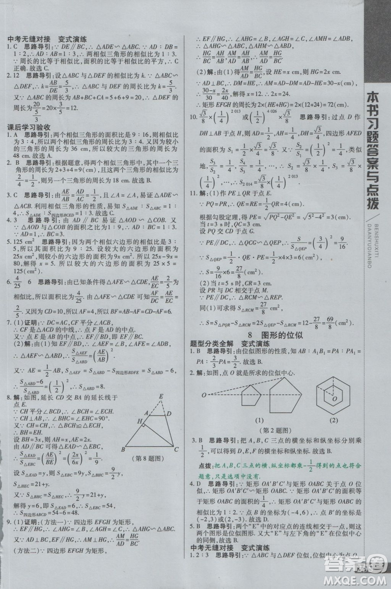 2019版倍速學(xué)習(xí)法九年級數(shù)學(xué)上冊北師大版直通中考參考答案