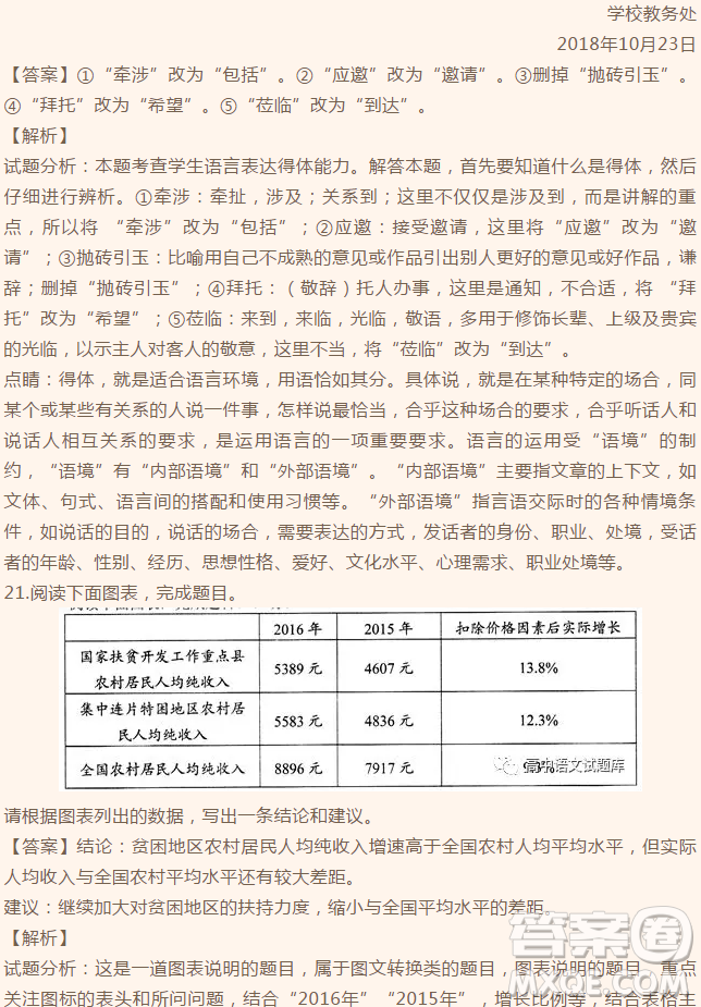 貴州省遵義航天高級中學(xué)2019屆高三上學(xué)期第三次月考語文答案