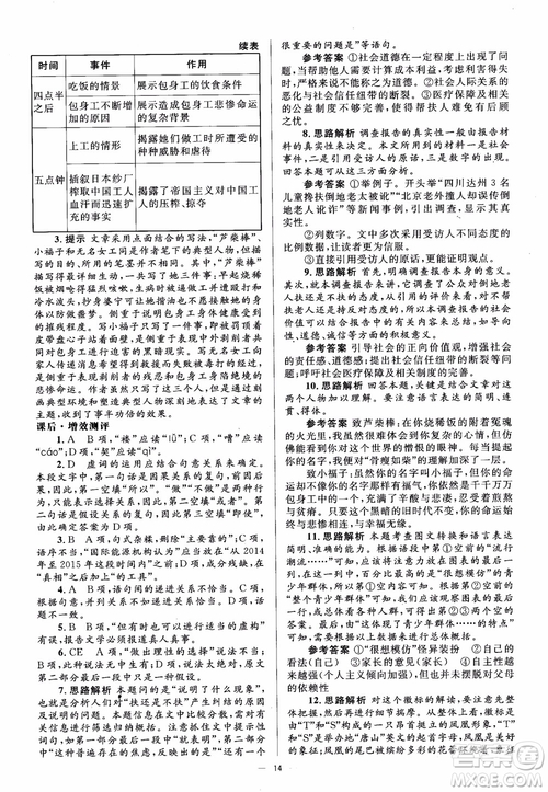 人教金學典2018同步解析與測評學考練高中語文必修1參考答案