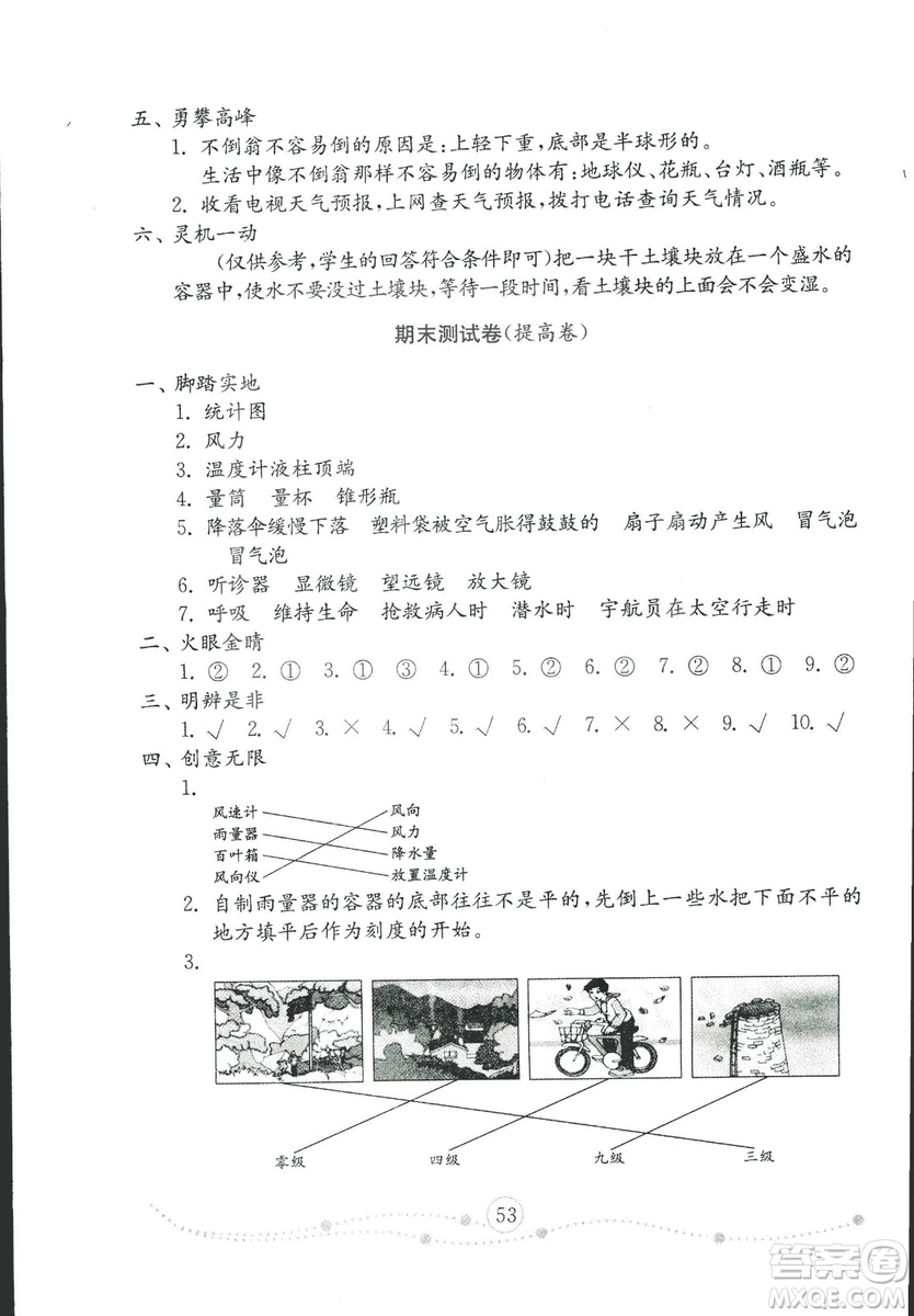 2018秋金鑰匙小學(xué)科學(xué)試卷青島版三年級(jí)上冊參考答案