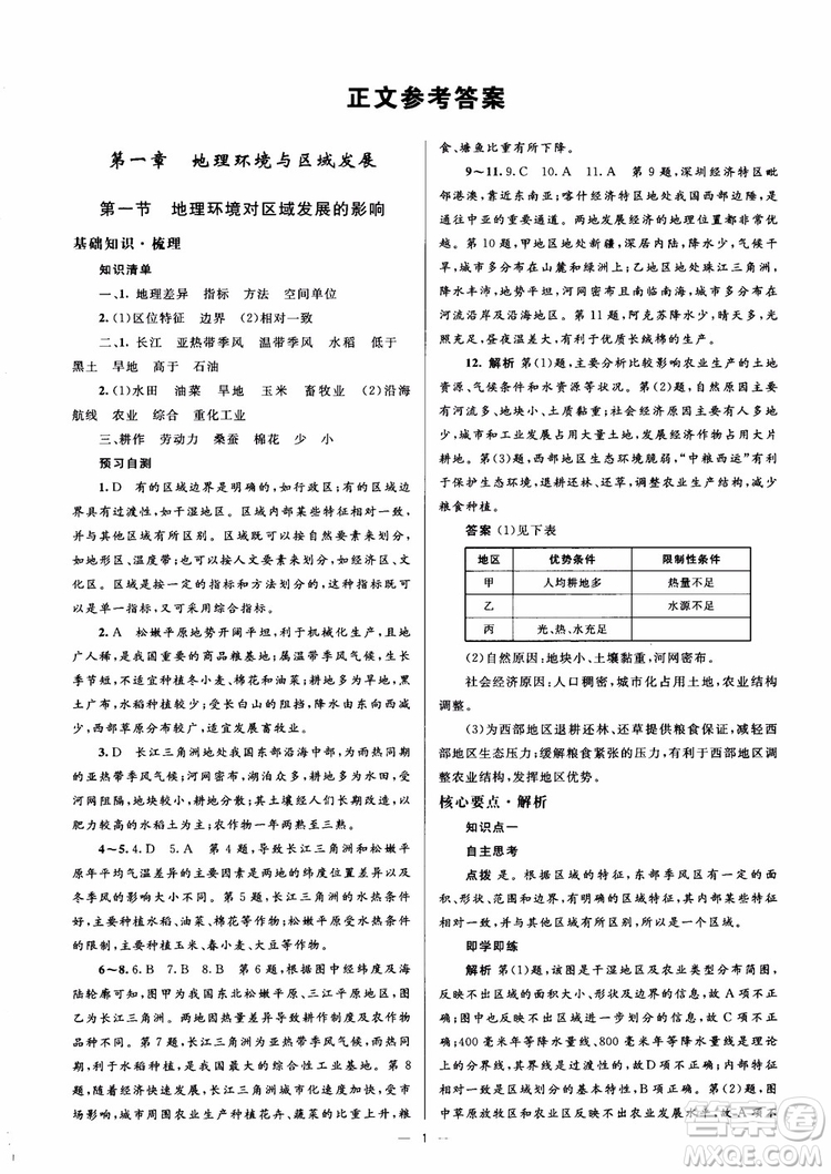 2018人教金學(xué)典同步解析與測評學(xué)考練地理必修3參考答案