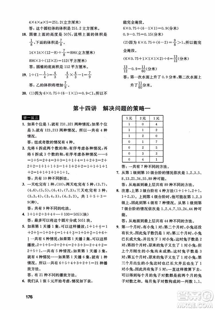 2018年數(shù)學(xué)創(chuàng)新思維訓(xùn)練六年級參考答案