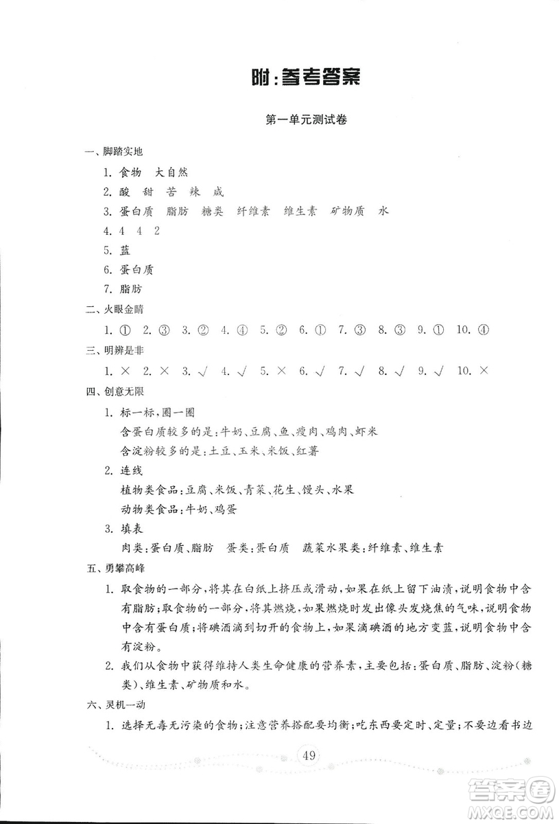 2018年金鑰匙小學(xué)科學(xué)試卷青島版四年級(jí)上冊(cè)參考答案