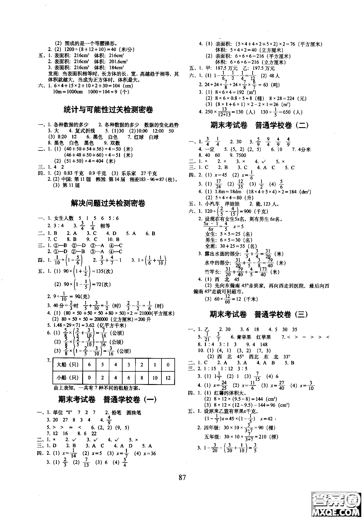 2018期末沖刺100分?jǐn)?shù)學(xué)五年級(jí)上冊(cè)青島版五年制全新版參考答案