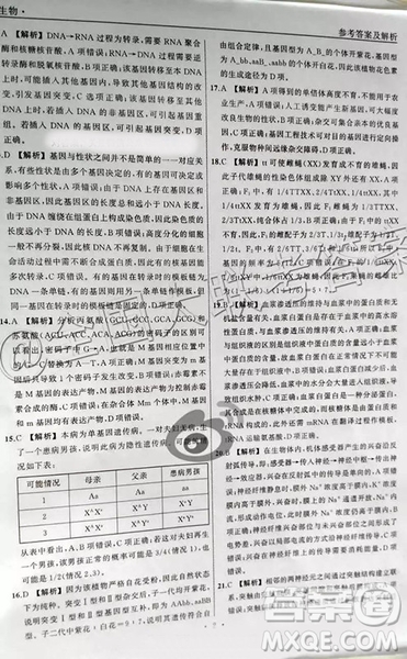 衡水中學2019屆全國高三第一次摸底聯(lián)考生物參考答案