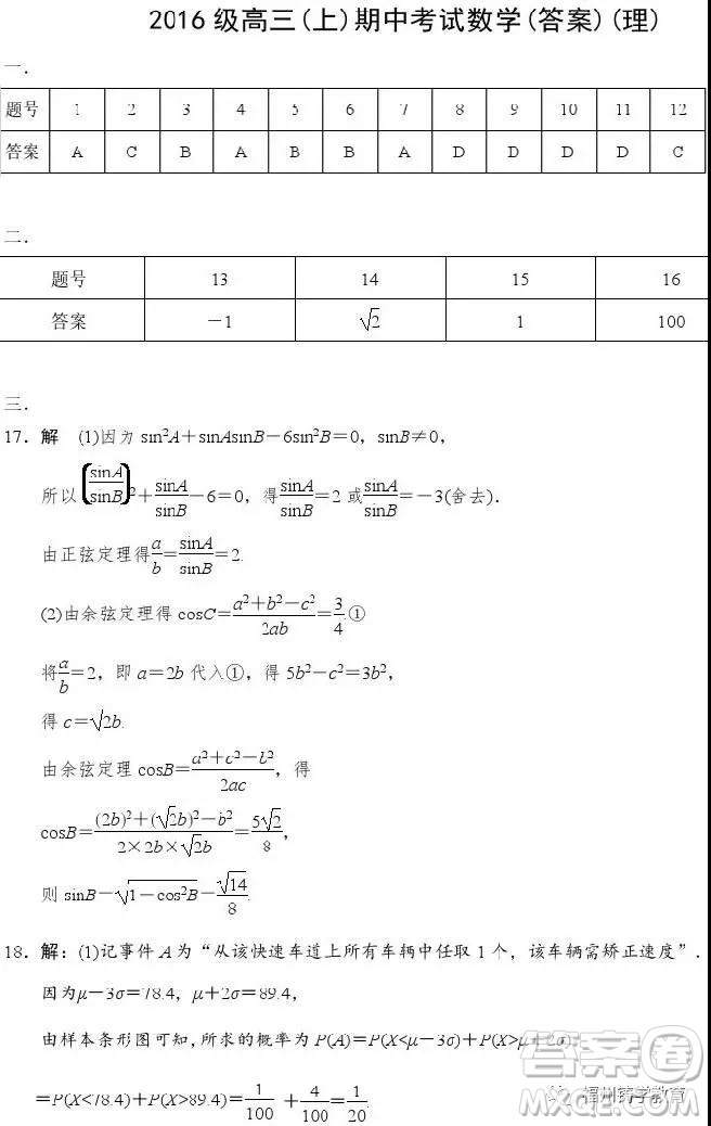 云南民族大學(xué)附中2018年秋季學(xué)期期中考試高三數(shù)學(xué)理科答案