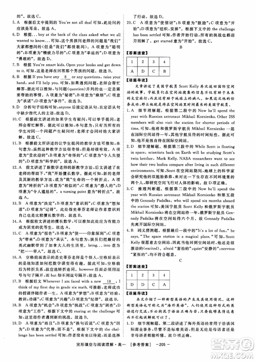 唐人英語2018頂尖訓(xùn)練完形填空與閱讀理解160篇高一參考答案