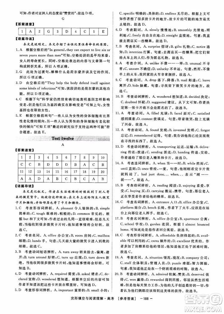 唐人英語(yǔ)2019頂尖訓(xùn)練高考完形填空與閱讀理解160篇參考答案