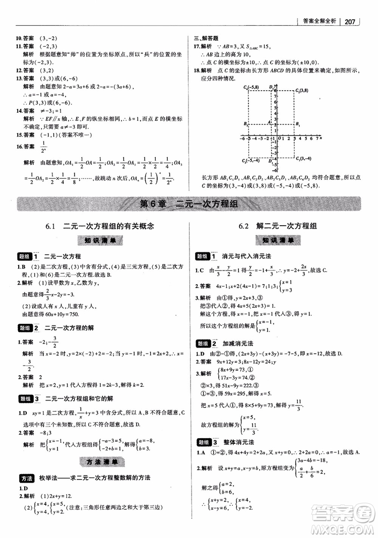 2019版初中習題化知識清單數學曲一線教輔參考答案