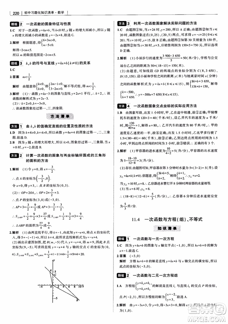 2019版初中習題化知識清單數學曲一線教輔參考答案