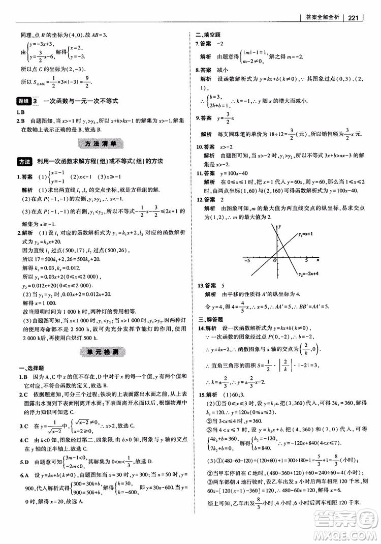 2019版初中習題化知識清單數學曲一線教輔參考答案