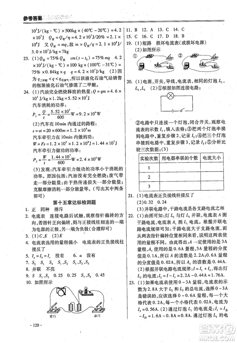 2018年課時(shí)必勝物理九年級(jí)上冊人教版參考答案