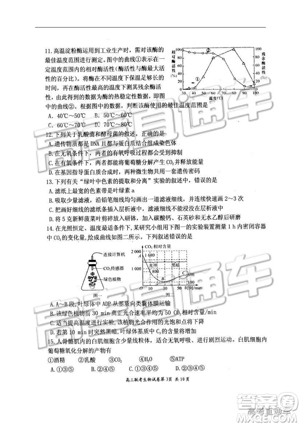 湖北省部分重點(diǎn)中學(xué)2019屆高三第一次聯(lián)考理科綜合參考答案