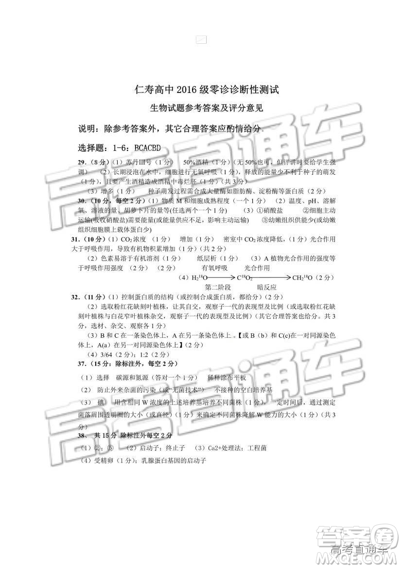 2019四川省仁壽縣高三11月份零診測試?yán)砭C試題及參考答案