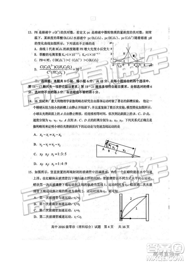 2019四川省仁壽縣高三11月份零診測試?yán)砭C試題及參考答案