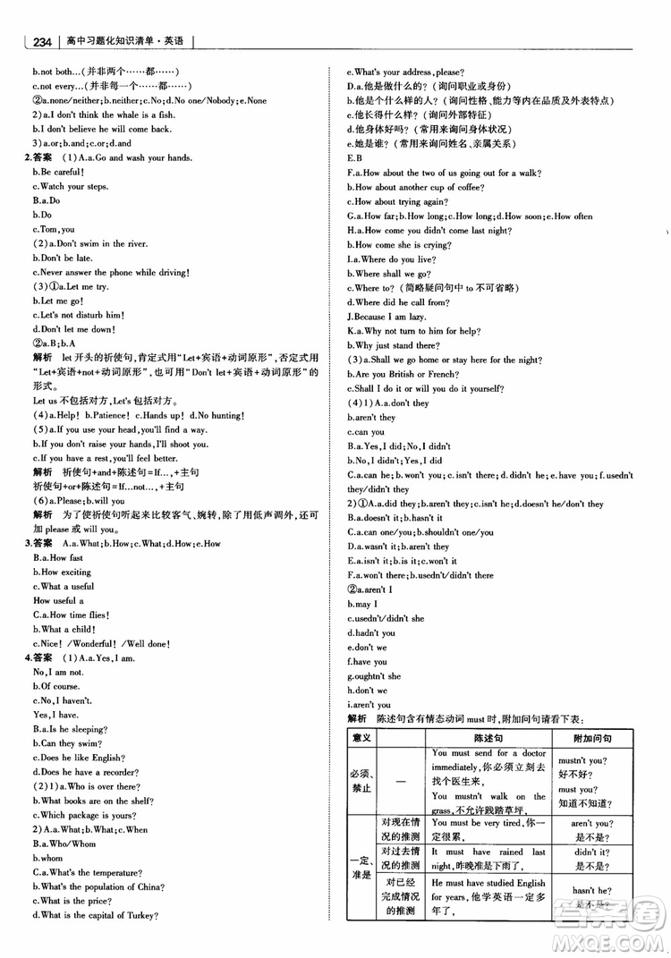 2019版曲一線科學備考高中習題化知識清單英語參考答案