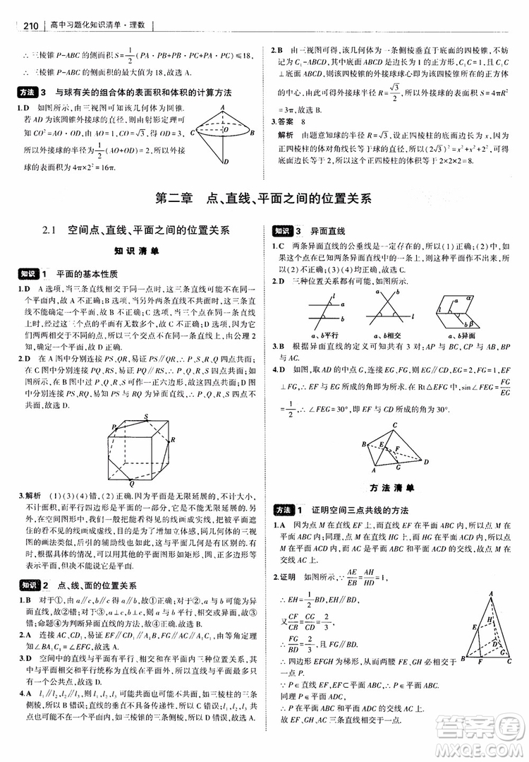 曲一線2019版高中習題化知識清單理數(shù)參考答案