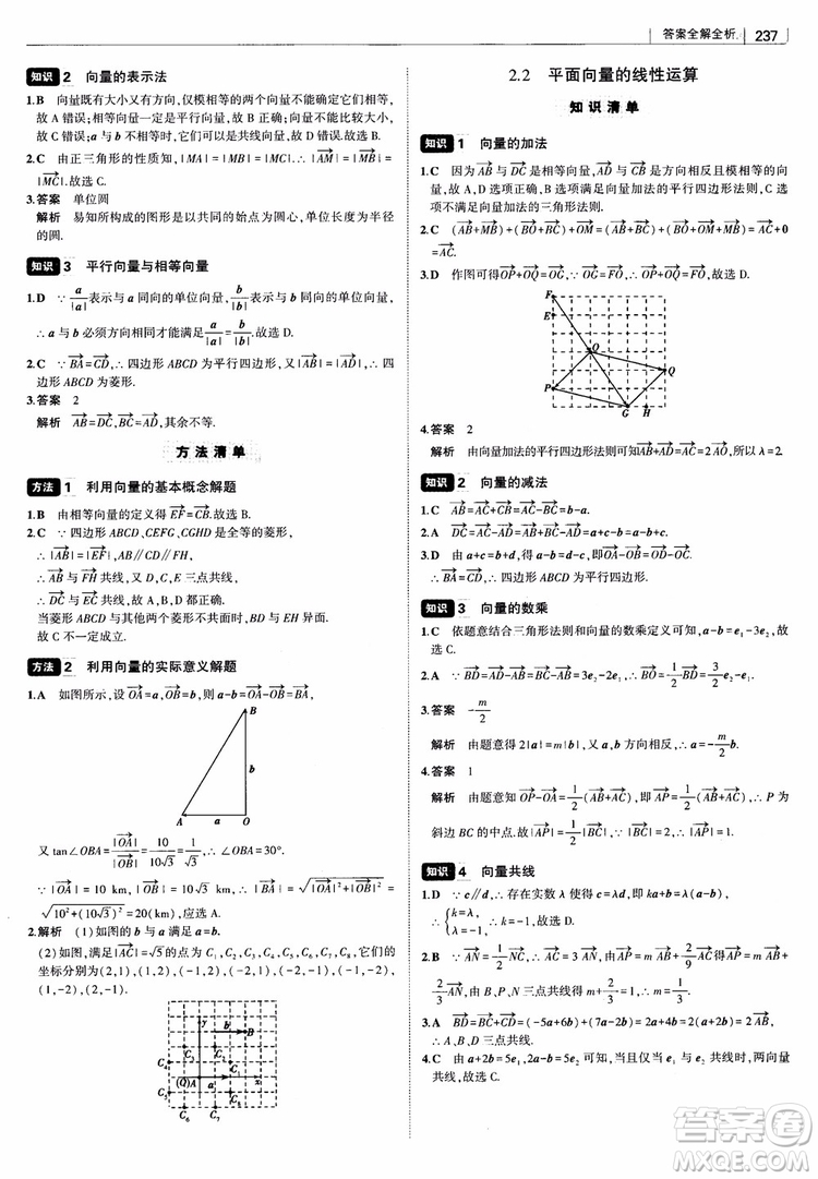 曲一線2019版高中習題化知識清單理數(shù)參考答案