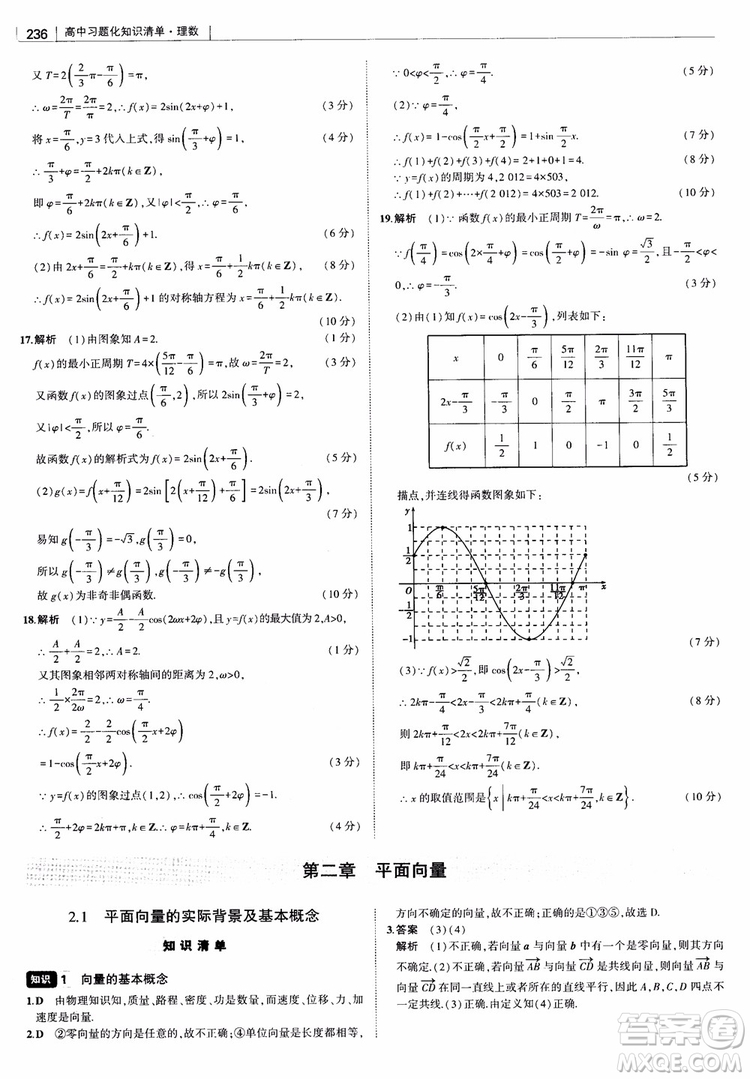 曲一線2019版高中習題化知識清單理數(shù)參考答案