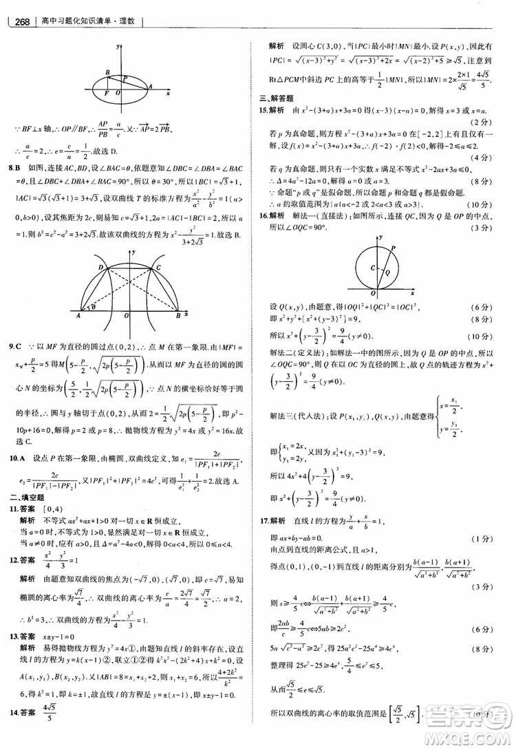 曲一線2019版高中習題化知識清單理數(shù)參考答案