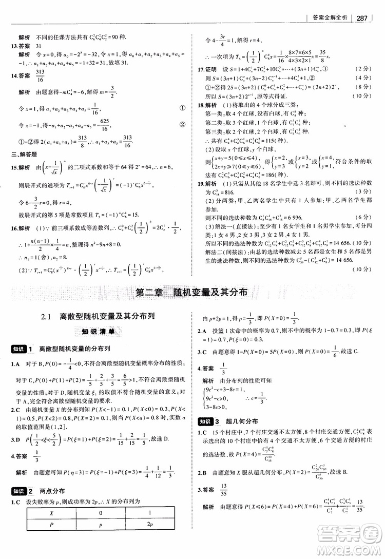 曲一線2019版高中習題化知識清單理數(shù)參考答案