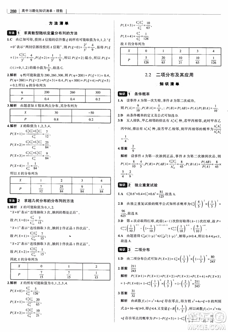 曲一線2019版高中習題化知識清單理數(shù)參考答案